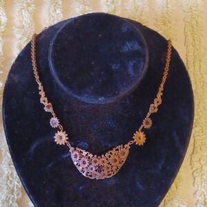 Vintage Gold-Tone, Layered Floral Bib Necklace. Etruscan Rivival Design